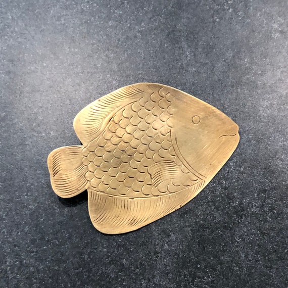 Brooch Pin Vintage Brass Artisan Made Fish Hand E… - image 3