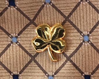 Tie Tack Four Leaf Clover Gold Tone MCM Irish St Patrick Luck Vintage Men's Accessories