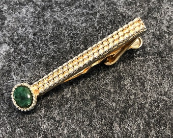 Tie Clip by Swank Woven Rope Detail Gold Tone Jadeite Cabochon Vintage Men's Jewelry