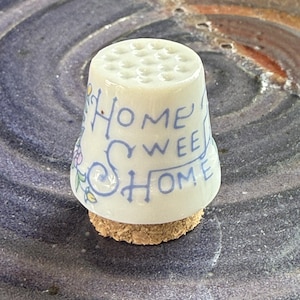 Thimble VTG White Ceramic Home Sweet Home Collectible with Cork Seal
