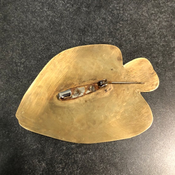 Brooch Pin Vintage Brass Artisan Made Fish Hand E… - image 7