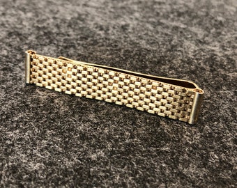 Tie Clip Basketweave by Hickok Gold Tone Non-Mechanical  Vintage Men's Jewelry