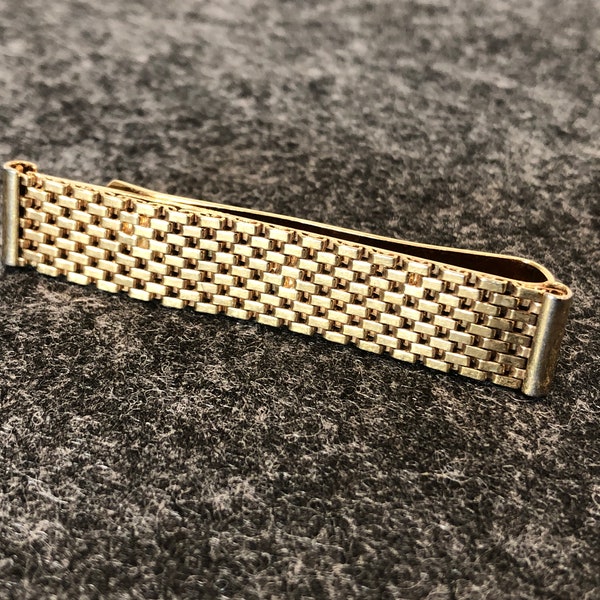 Tie Clip Basketweave by Hickok Gold Tone Non-Mechanical  Vintage Men's Jewelry