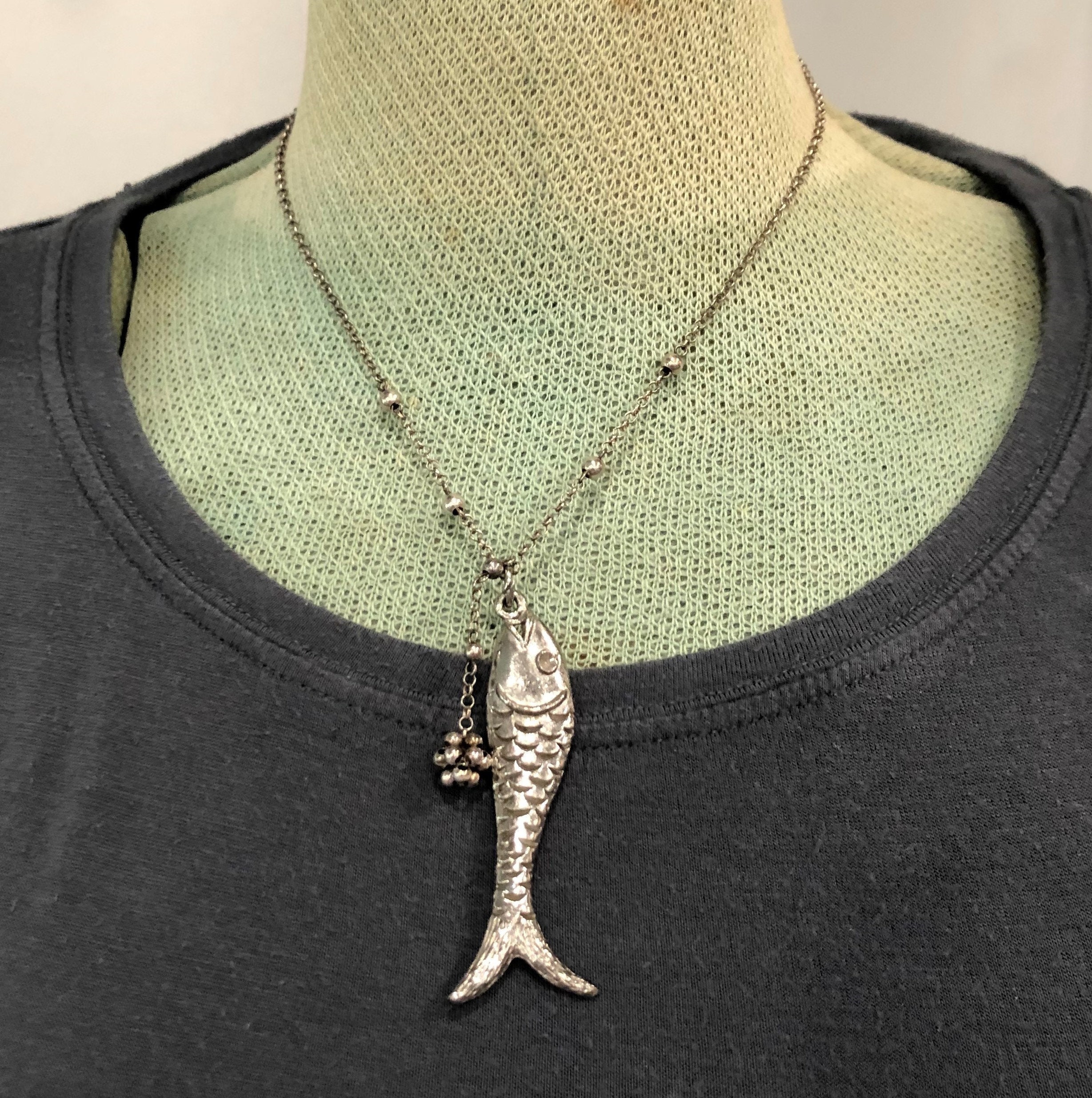 Fish Necklace on Sterling Silver Chain Unusual Funky Fun Etsy