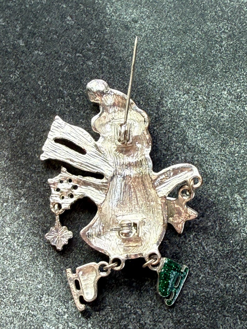 Greek Pin Dangles Brooch Pin Penguin Ice Skating W/dangle Charms Glittery Silver Tone - Etsy