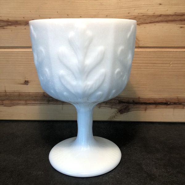 FTD Vintage Milk Glass Goblet Style Planter or Vessel Floral Oak Motifs