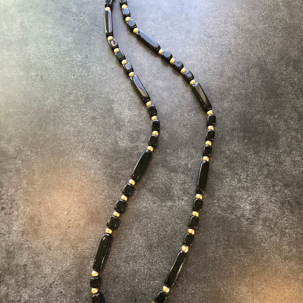 Necklace Vintage Signed Trifari Modernist Black & Gold Acrylic 30" Chain