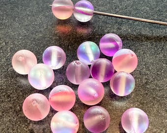 Beads 14 Iridescent 8.5 mm Purple & Pink Balls for Crafting or Jewelry Making