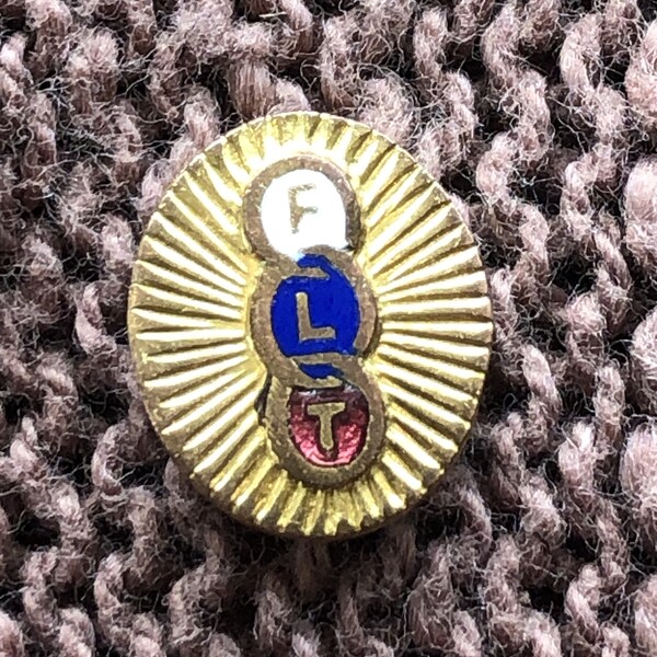 Pin Badge Vintage Odd Fellows FLT Gold Tone with Enamel Screw Back