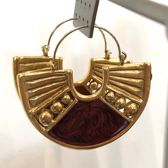 Earrings 80s Style Egyptian Revival Gold Tone Byz… - image 3