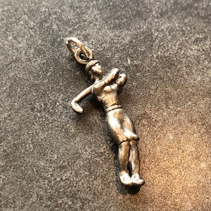 Charm or Pendant Lady Golfer Silver Tone Pewter Look For Bracelet Necklace