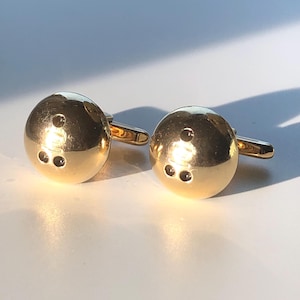 Cuff Links Vintage Bowling Balls Gold Tone Novelty Highly Polished Men's Jewelry