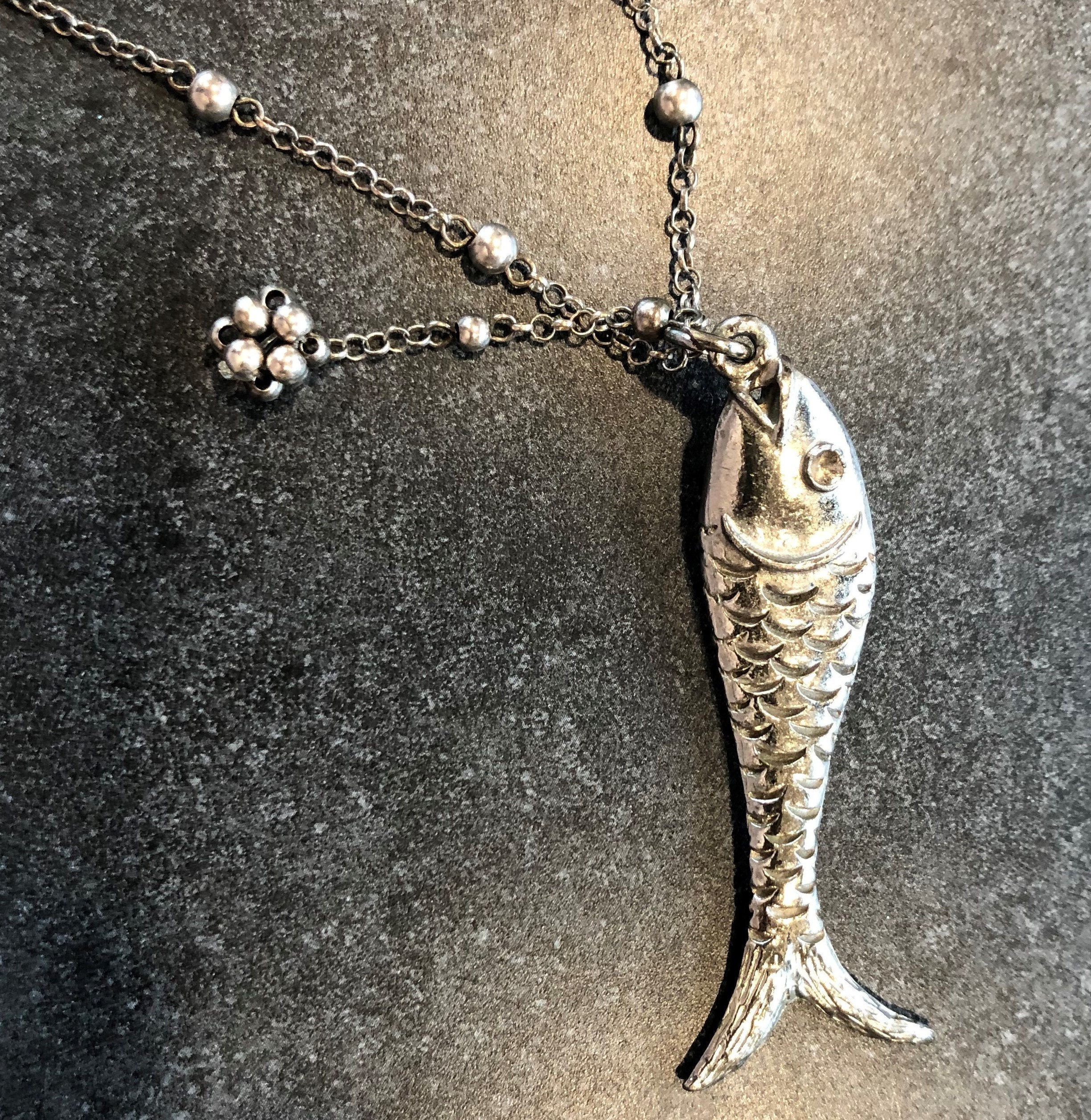 Fish Necklace on Sterling Silver Chain Unusual Funky Fun Etsy