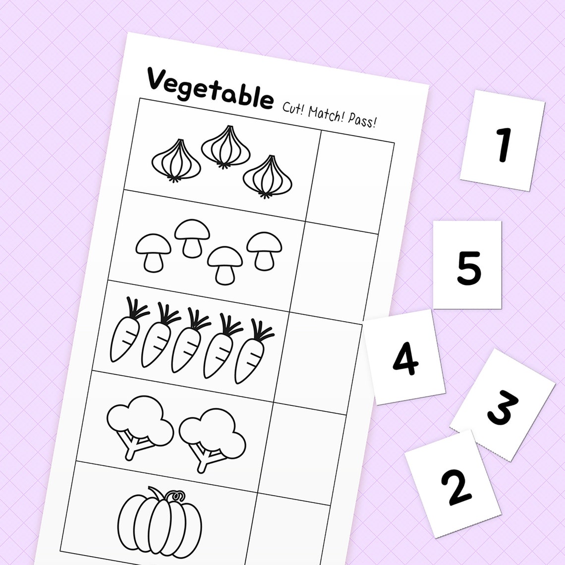 Cut &amp; Match Numbers 1-5 Preschool Printable | Etsy