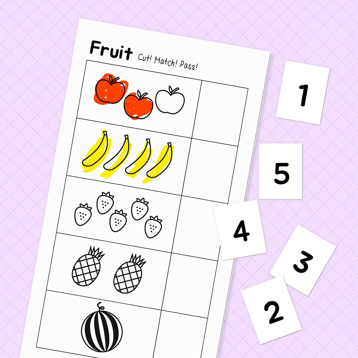 Cut &amp; Match Numbers 1-5 Preschool Printable | Etsy