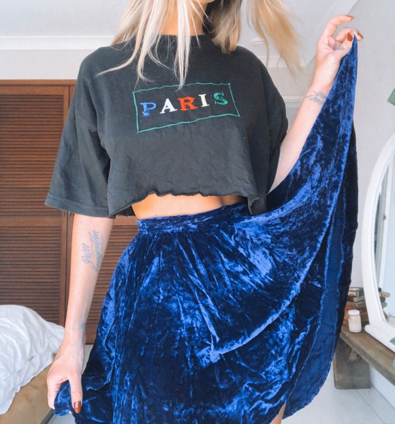 Size 24 Vintage Blue Velvet Mini Skirt 