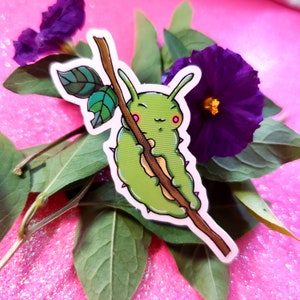 Cute Kawaii Little Green Caterpillar Mini Vinyl Sticker