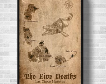 Jurassic Park The Five Deaths Map Poster - Isla Sorna Site B Map Poster - Lost World Jurassic Park Map - Las Cinco Muertes Map Jurassic Park