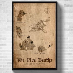 Jurassic Park The Five Deaths Map Poster - Isla Sorna Site B Map Poster - Lost World Jurassic Park Map - Las Cinco Muertes Map Jurassic Park