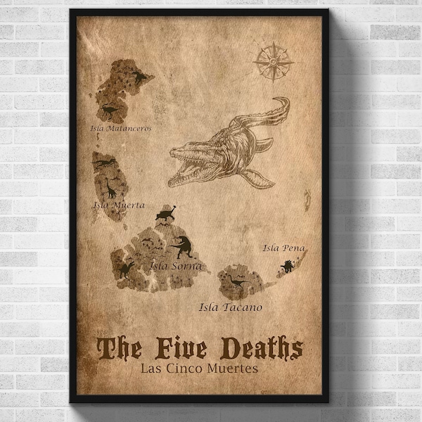 Jurassic Park The Five Deaths Map Poster - Isla Sorna Site B Map Poster - Lost World Jurassic Park Map - Las Cinco Muertes Map Jurassic Park