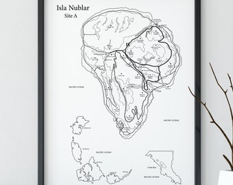 Affiche de film de carte minimaliste de Jurassic Park - Carte minimaliste d'Isla Nublar - Parc jurassique du monde perdu - Affiche du monde jurassique d'Isla Sorna