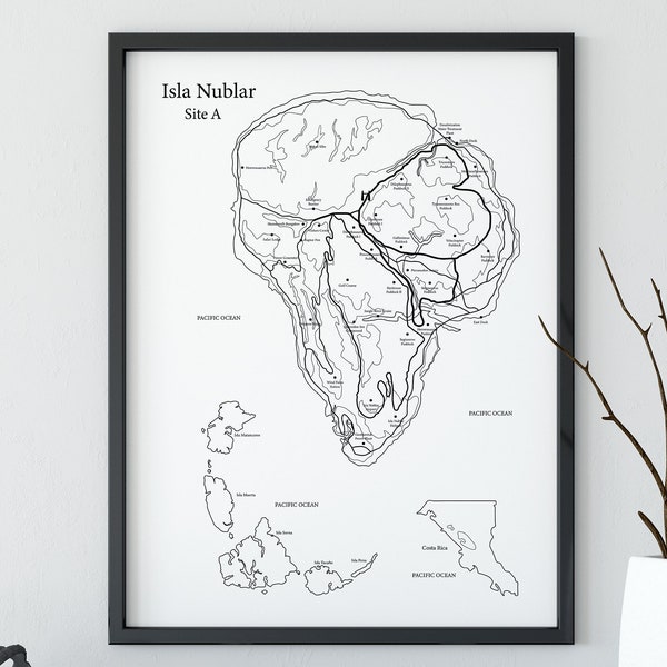 Jurassic Park Minimalist Map Film Poster - Isla Nublar Minimalist Map - Lost World Jurassic Park - Isla Sorna Jurassic World Poster