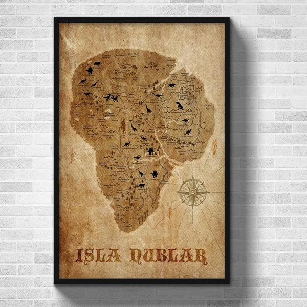 Isla Nublar Map - Affiche de film de carte minimaliste de Jurassic Park - Lost World Jurassic Park - Isla Sorna Jurassic Park Poster