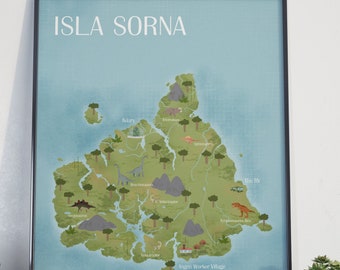 Isla Sorna Map - Jurassic Park Poster - Colorful Isla Sorna Map - Lost World Jurassic Park Map - Isla Nublar Map