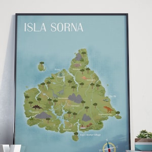 Mapa de Isla Sorna - Cartel de Parque Jurásico - Mapa colorido de Isla Sorna - Mapa del Parque Jurásico del Mundo Perdido - Mapa de Isla Nublar