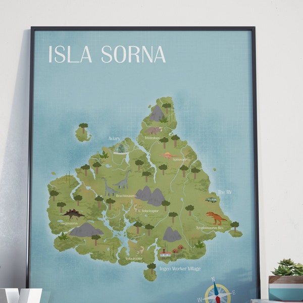 Isla Sorna Map - Jurassic Park Poster - Colorful Isla Sorna Map - Lost World Jurassic Park Map - Isla Nublar Map
