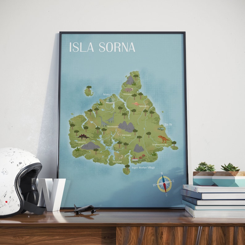 Isla Sorna Carte Jurassic Park Poster Coloré Isla Sorna Carte Lost World Jurassic Park Carte Isla Nublar Carte image 1