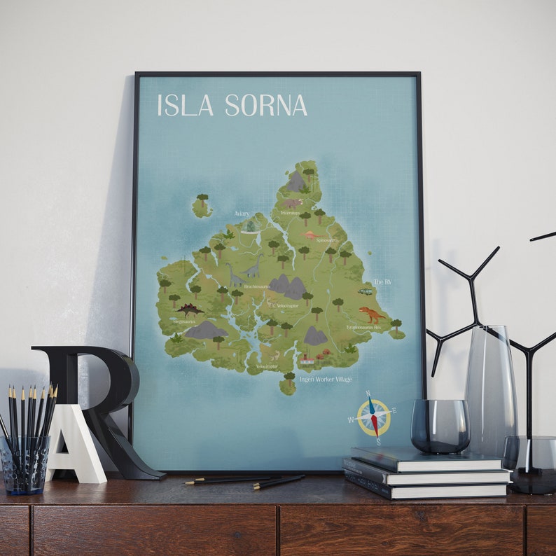 Isla Sorna Carte Jurassic Park Poster Coloré Isla Sorna Carte Lost World Jurassic Park Carte Isla Nublar Carte image 3