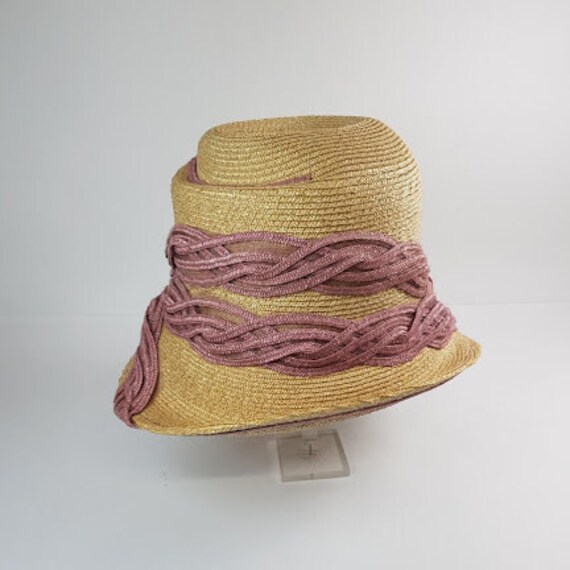 1920's Style Clochė Hat Beige Fine Italian Straw with Dusky Pink Fine Straw Trim Handmade by Me