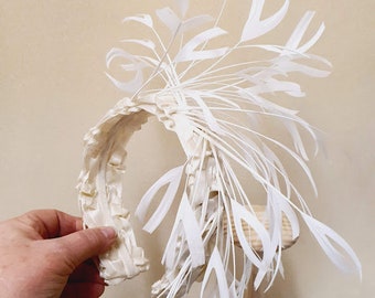 Ivory Cocktail Feather Glamorous Headpiece Melbourne Cup Spring racing Crown Tiara Headpiece Wedding Headpiece