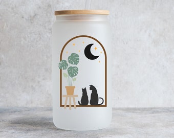 Cat coffee cup, Iced coffee glass, gift for cat mom, cat lover gift, pet gift, pet beer can glass, pet iced coffee glass
