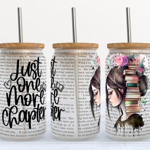 Just one more chapter Iced coffee cup, Iced coffee cup, glass cup with lid and straw, gift for her, coffee cup, Book lover gift