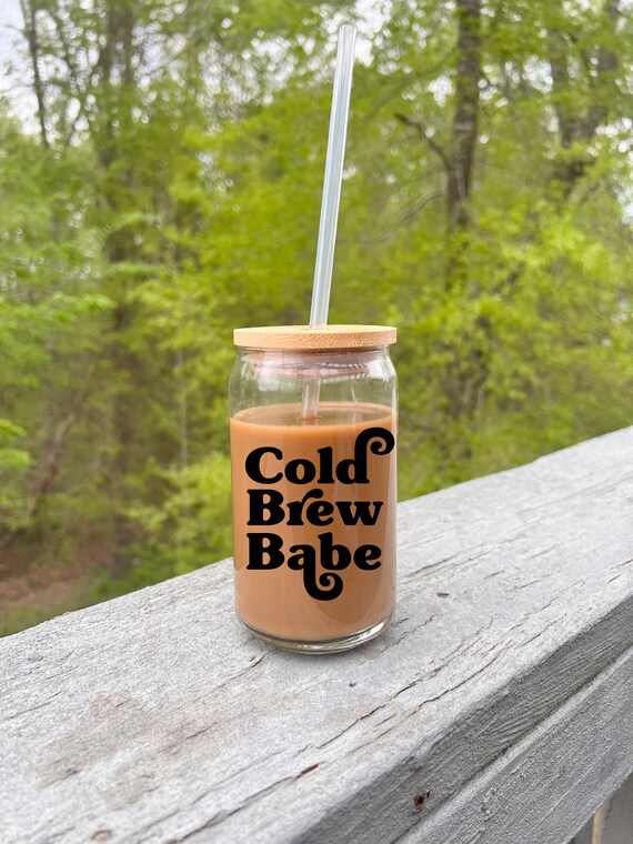 Bamboo Lid and Straw, Beer Can Glass, Iced Coffee Glass Lid, Beer