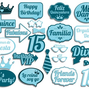 Sparkly Teal / Aqua Quinceañera Photo Booth Props