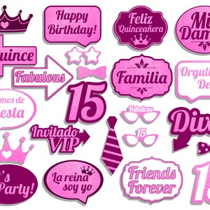 Sparkly Pink Quinceañera Photo Booth Props
