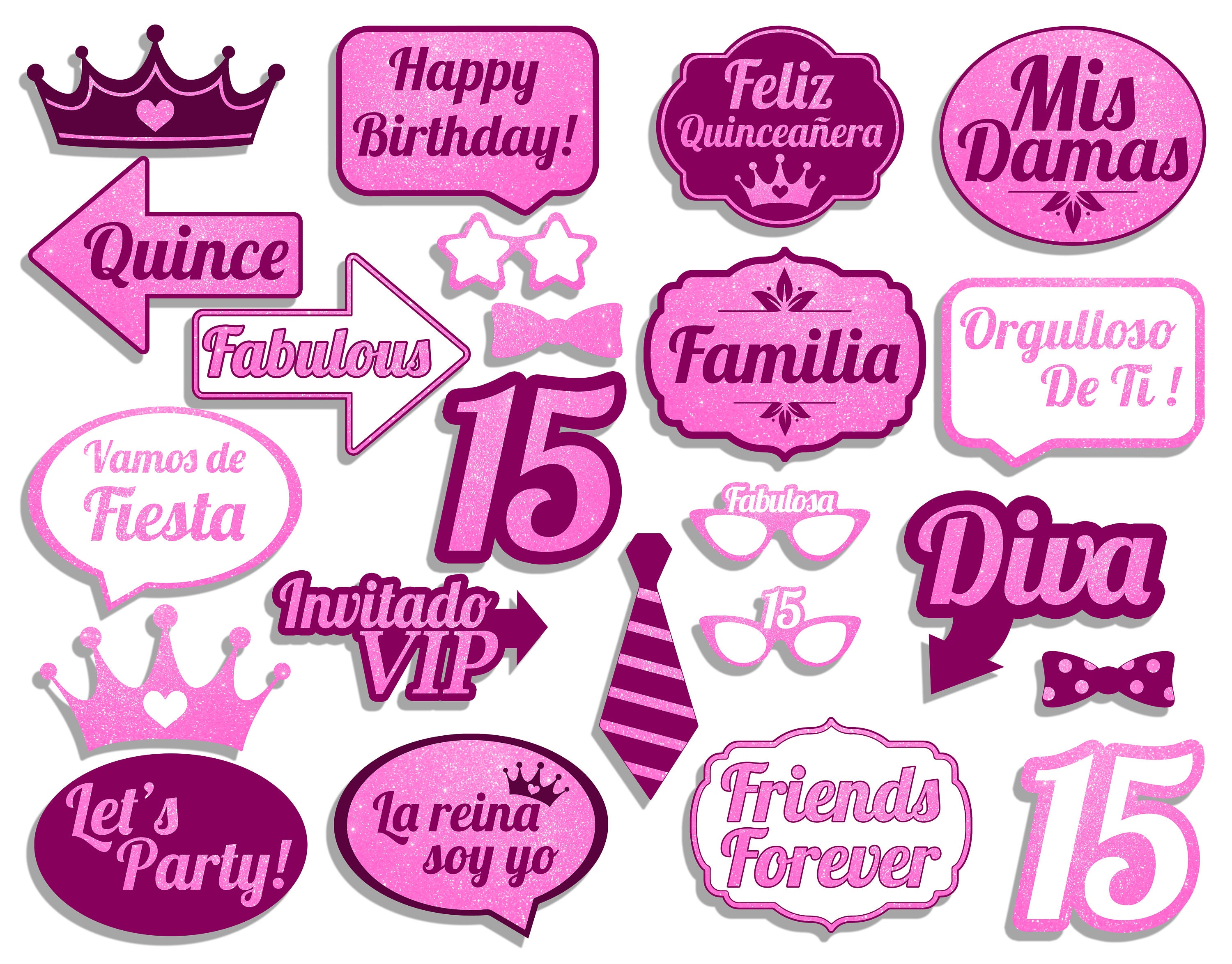 Funkelnde rosa Quinceañera Photo Booth Requisiten