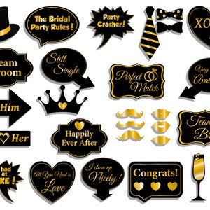 Black and Gold Wedding Photo Booth Props