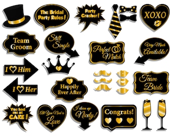 Black and Gold Wedding Photo Booth Props
