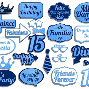 Sparkly Blue Quinceañera Photo Booth Props
