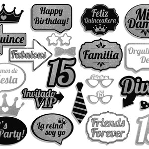 Sparkly Silver Quinceañera Photo Booth Props