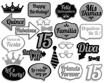 Sparkly Silver Quinceañara Photo Booth Requisiten