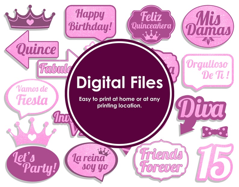 Sparkly Pink Quinceañera Photo Booth Props - Etsy