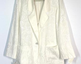 Vintage Lawrence Philadelphia Long Ivory Embossed Blazer Jacket Women 9/10 NWT