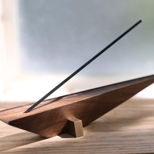 Walnut Wood Incense Holder, Walnut Wood Incense Holder, Bubinga Wood Incense Holder Burner w/ Brass Base, Wooden Incense Stick Holder Burner