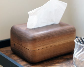 Handmade Walnut Tissue Box: Magnetic Closure, Non-Spliced Wood