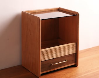 Cherry & Walnut Wood Makeup Organizer: 3-Layer Cosmetic Storage